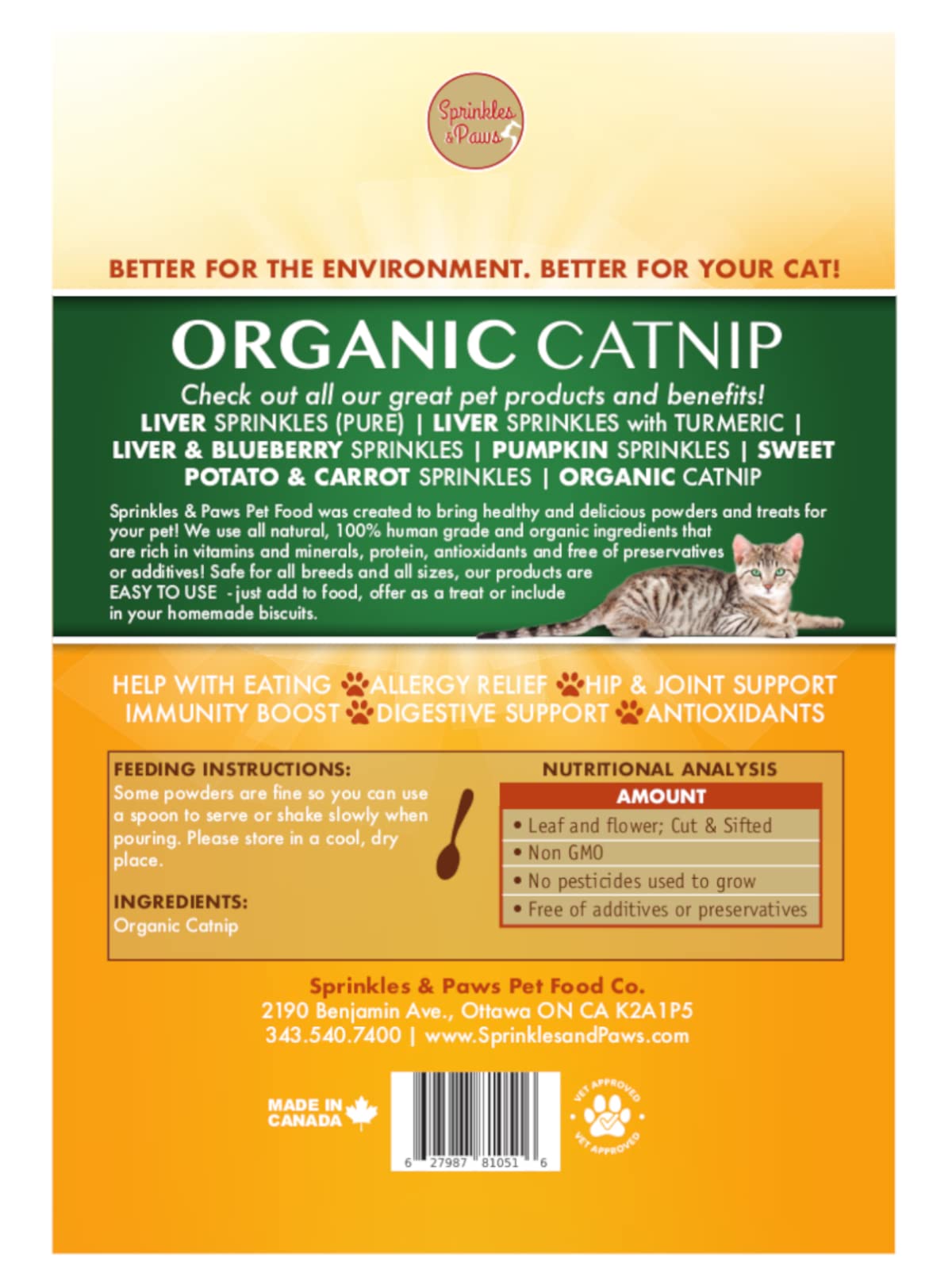 SPRINKLES & PAWS Organic Catnip | Premium Blend, Pure, Cut, Sifted Nip | Catnip for cats of all breeds | Made in Canada Buddy Bites Natural