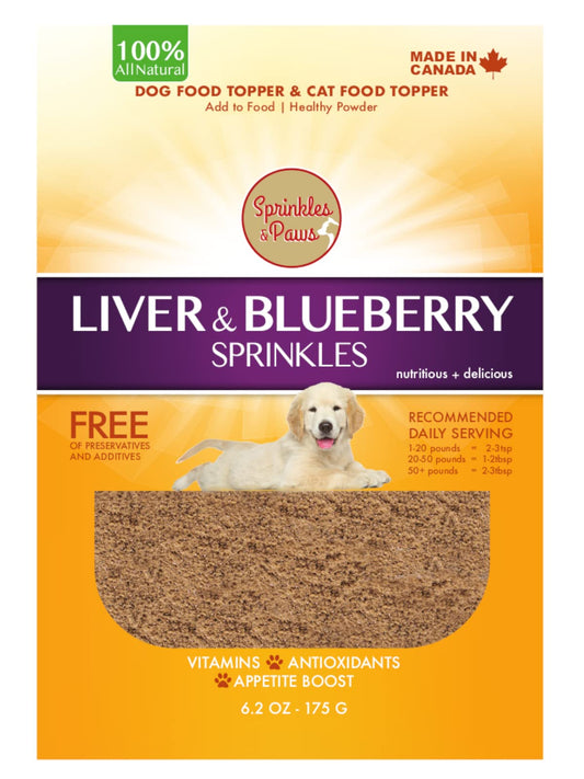 SPRINKLES & PAWS Liver & Blueberry Sprinkles with Apple Dog Food Topper | Made in Canada with Organic Fruit (Powder) | Makes Pet Food Delicious and Healthier | Human Grade