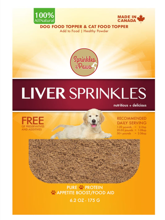 Sprinkles & Paws Pure Liver Sprinkles | Beef Liver Powder for Dogs Made in Canada | Add to Food as a Topper or Delicious pet Treat | Helps with Eating
